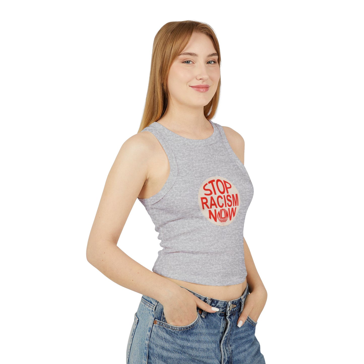 Stop Racism NOW Rib Racer Tank Top