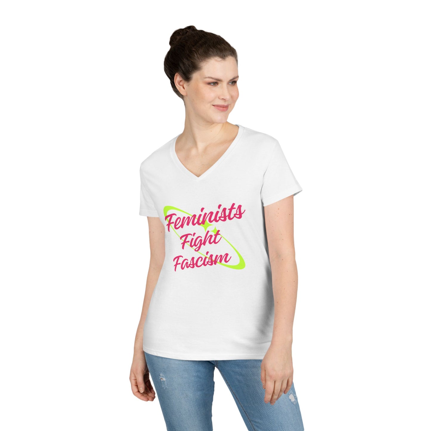 Feminist Fight Fascism V-Neck T-Shirt