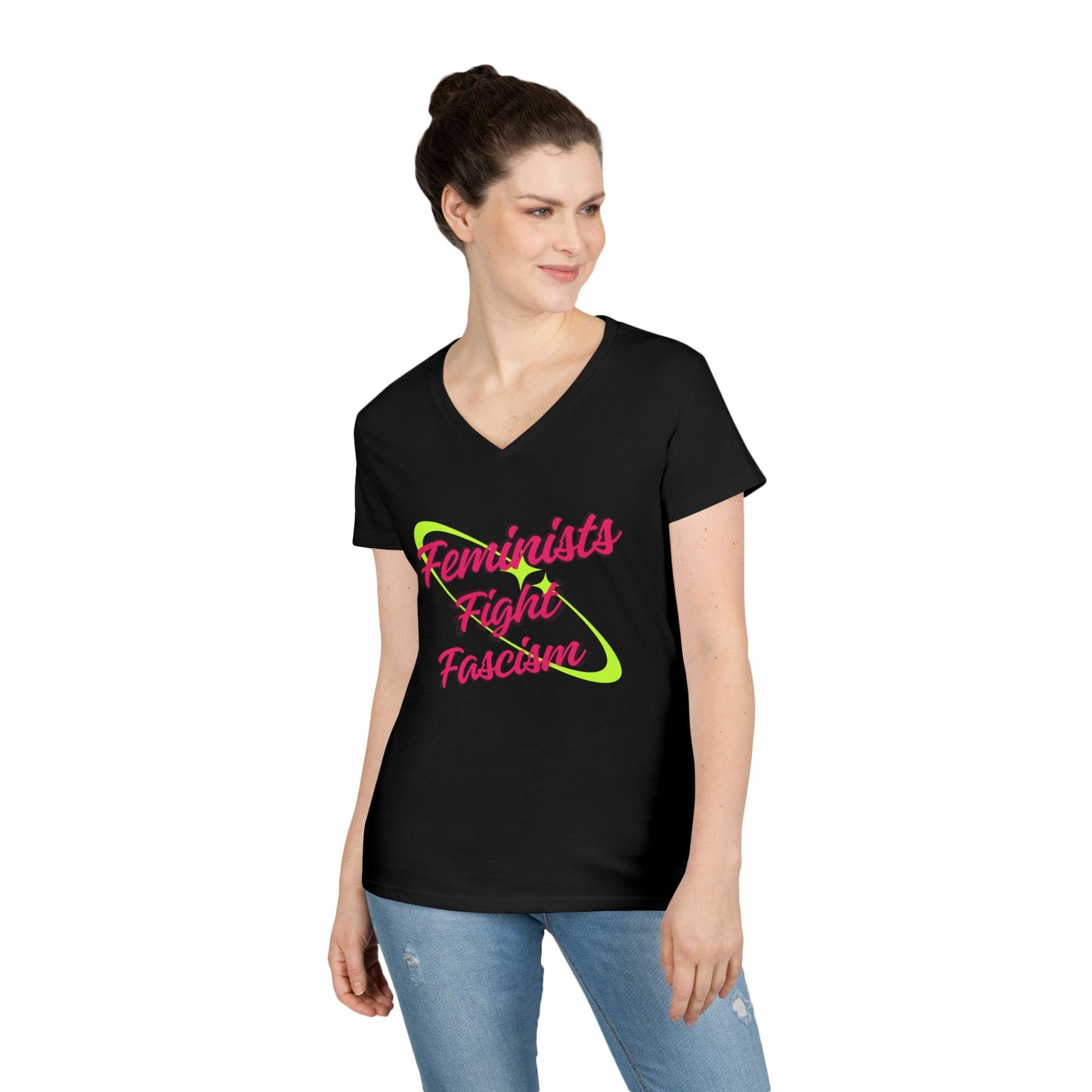 Feminist Fight Fascism V-Neck T-Shirt