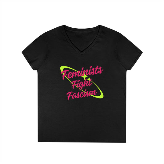 Feminist Fight Fascism V-Neck T-Shirt