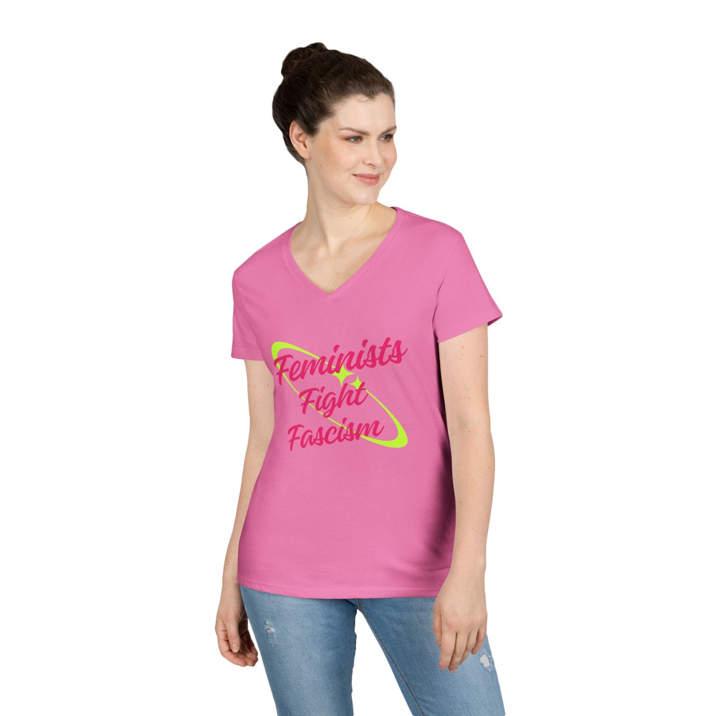 Feminist Fight Fascism V-Neck T-Shirt